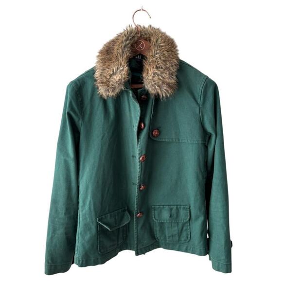 Vintage Gap‎ Green Canvas Jacket – Removable Faux Fur Collar & Vest - L - Picture 1 of 7